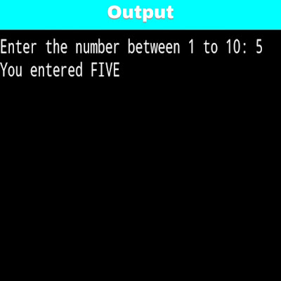C program to print  number between 1 to 10 in character format using switch-case