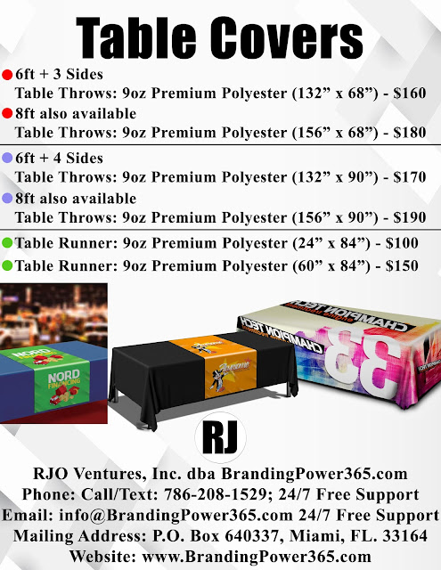 Large Format Printing - Table Covers by: BrandingPower365.com 786-208-1529 Large Format Printing - Table Covers by: BrandingPower365.com 786-208-1529