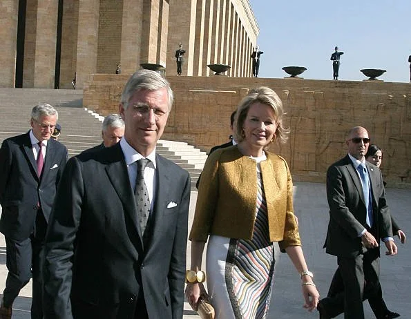 Princess Mathilde and Crown Prince Philippe attend a wreath laying ceremony at Anitkabir, the mausoleum of modern Turkey's founder Ataturk, in Ankara