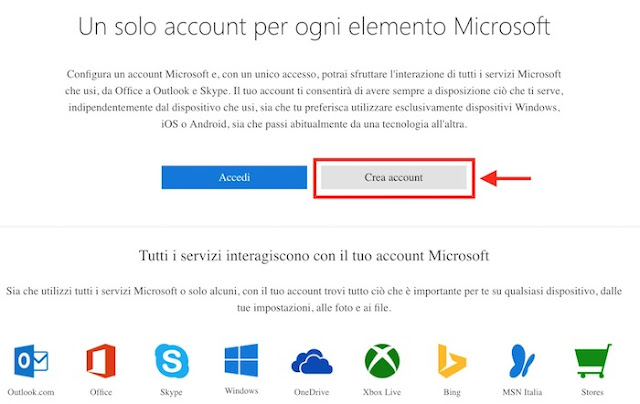 come creare account microsot