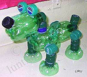 recycle cold drink bottle toy dog for school projects display