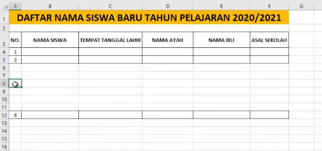 membuat tabel di excel