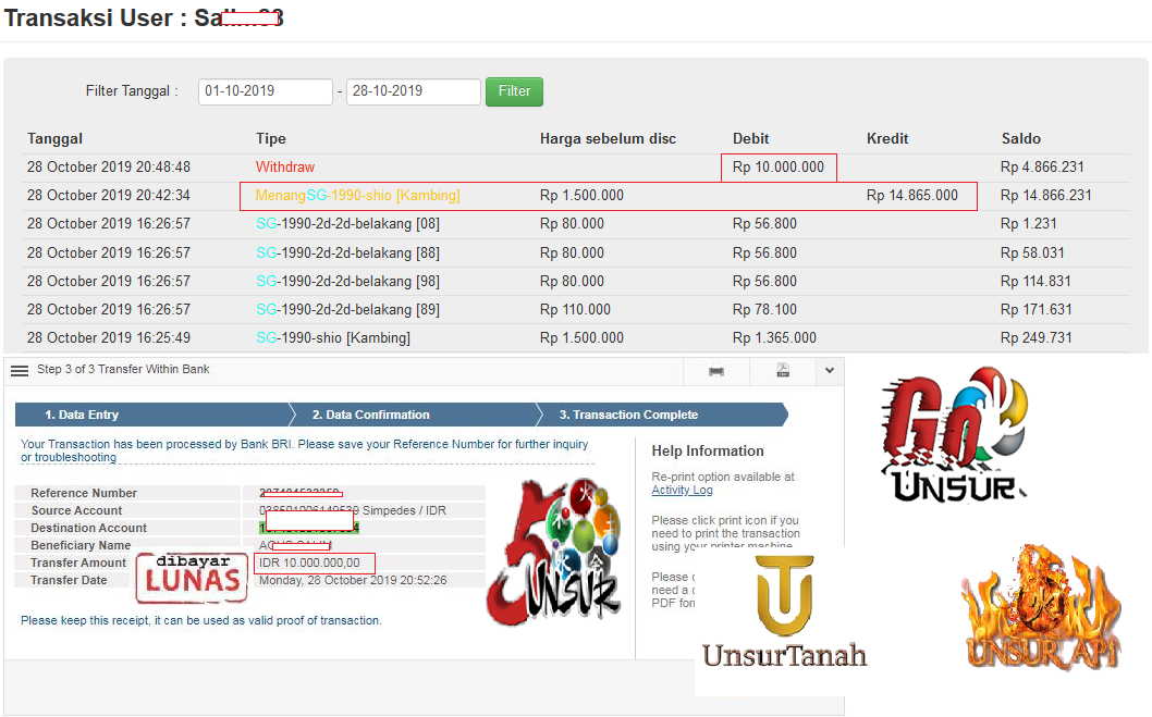 Selamat member 5unsur Jakpot pasaran Singapore TOTO, 28 Okt 2019