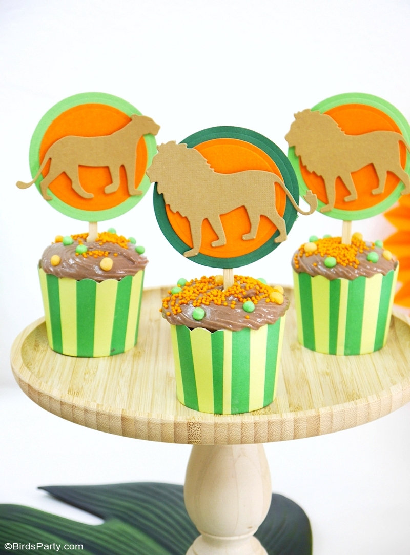 DIY Lion and Jungle Birthday Party Decorations - pretty and easy to make projects for a tropical party or wedding or Lion King birthday with Sizzix! by BIrdsParty.com @birdsparty #lionking #lionbirthday #lionparty #junglebirthday #jungleparty #diy #diyparty #diypartydecor #sizzix #diylionbirthdayparty #lionkingparty #diypartydecorations