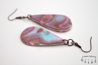 Boucles oreilles pâte polymère Mokume Gane Rose Taupe Vert Cernit Fimo Stenna Création