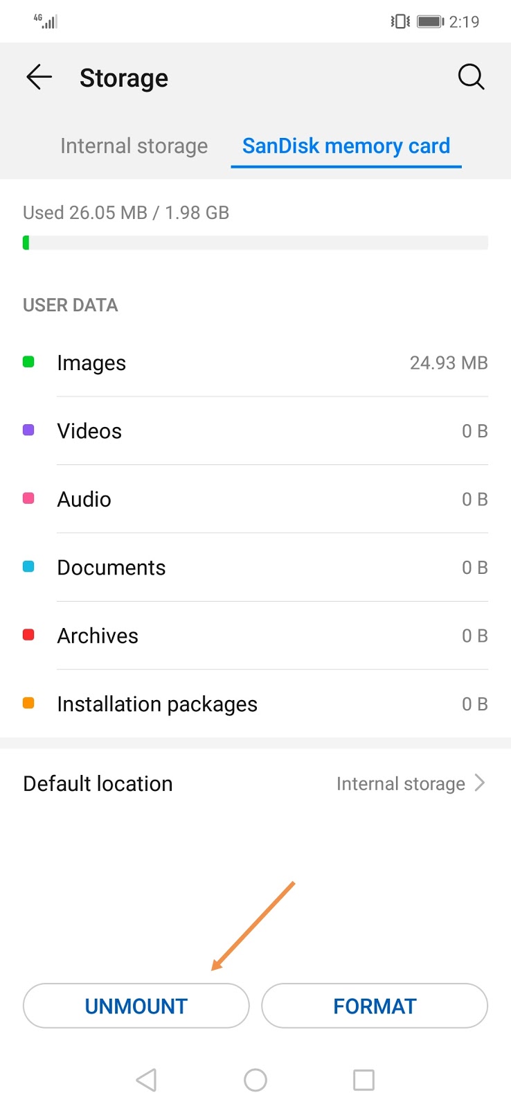 Safely remove sd card from phone (do not remove sd card directly)