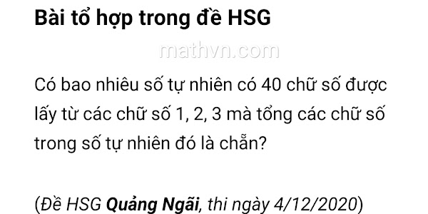 Có bao nhiêu số tự nhiên có 40 chữ số được lấy từ {1, 2, 3} mà tổng các chữ số là chẵn  