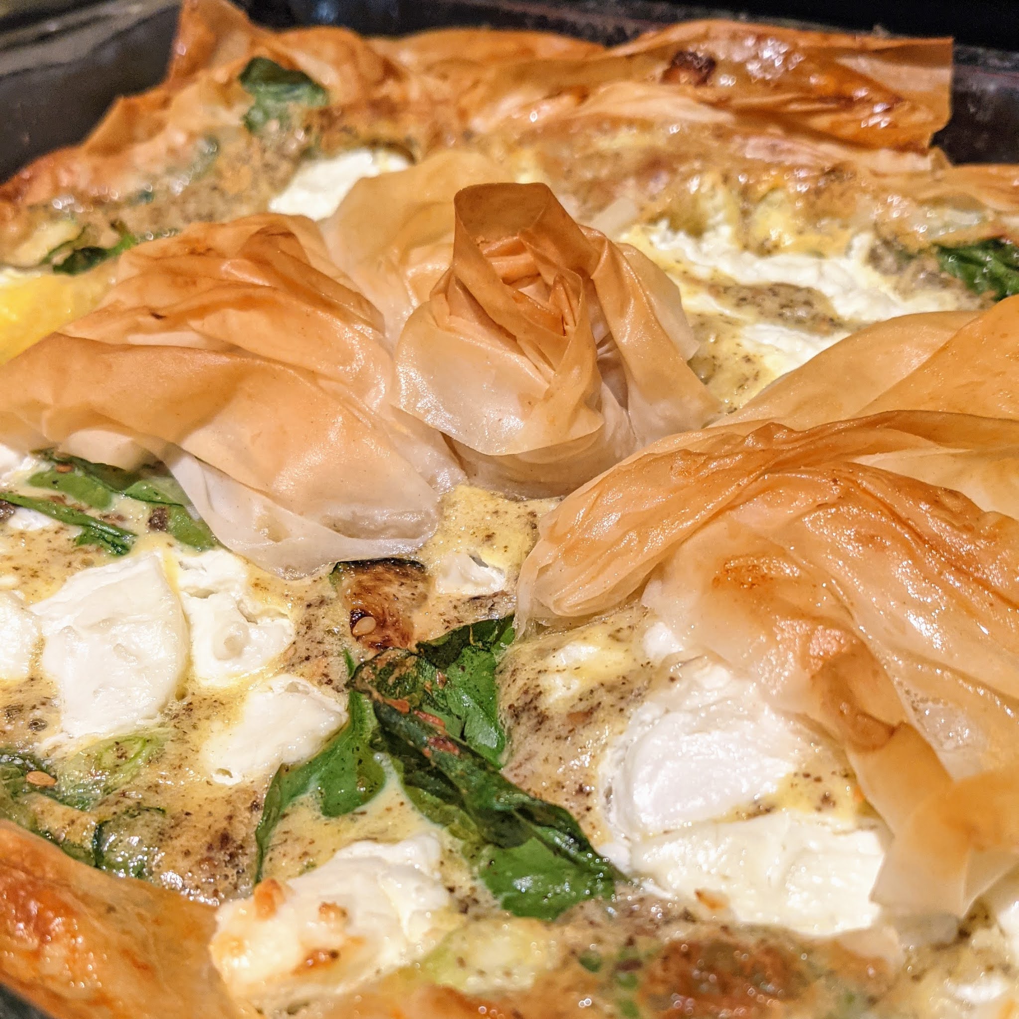 Jenny Bakes Goat Cheese, Greens, and Za'atar Filo Tart