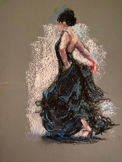 woman dancer oil pastel drawing loose gestural