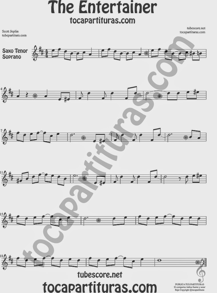 The Entertainer Partitura de Saxofón Soprano y Saxo Tenor Sheet Music for Soprano Sax and Tenor Saxophone Music Scores