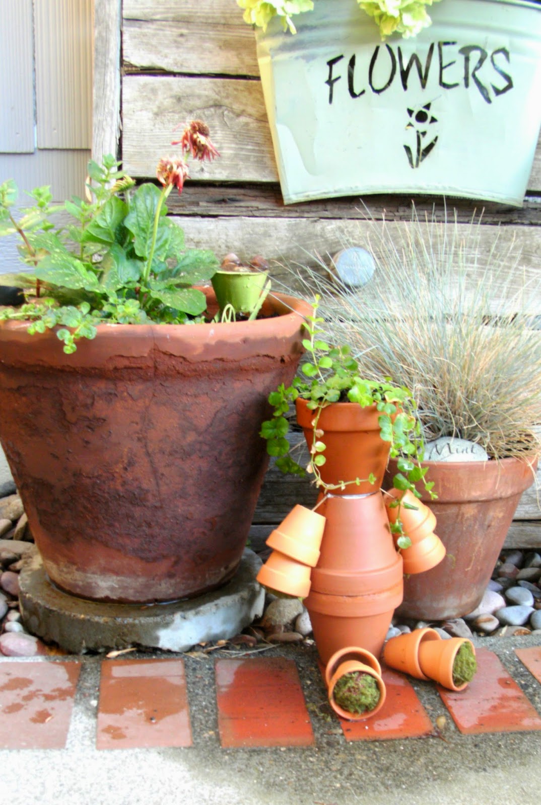 Terracotta Flower Pot Man Weekend Yard Work Series Little Vintage