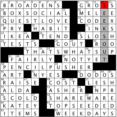 Rex Parker Does the NYT Crossword Puzzle: Kardashian matriarch / TUE  9-20-16 / Blade in pen / Strip of fabric used for trimming / J Lo's  daughter with palindromic name / Set