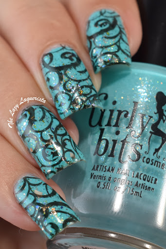 Manicure Manifesto: Black And Teal Swirl Nail Stamping