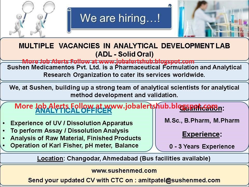Sushenmed Multiple Vacancies In Analytical Development Lab (ADL