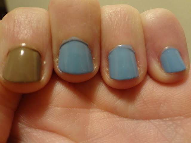 light blue and light brown nail polish