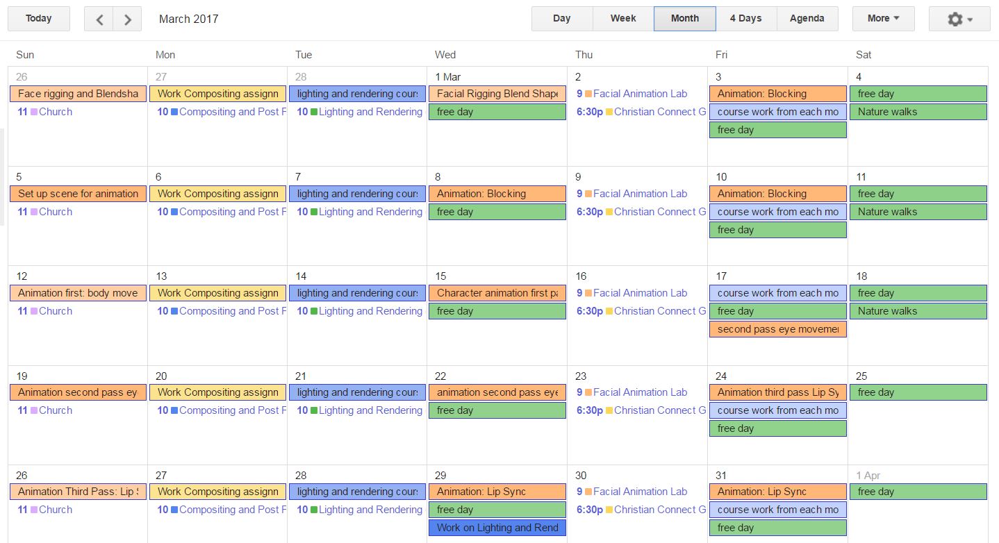 Animation Blog Semester Calender