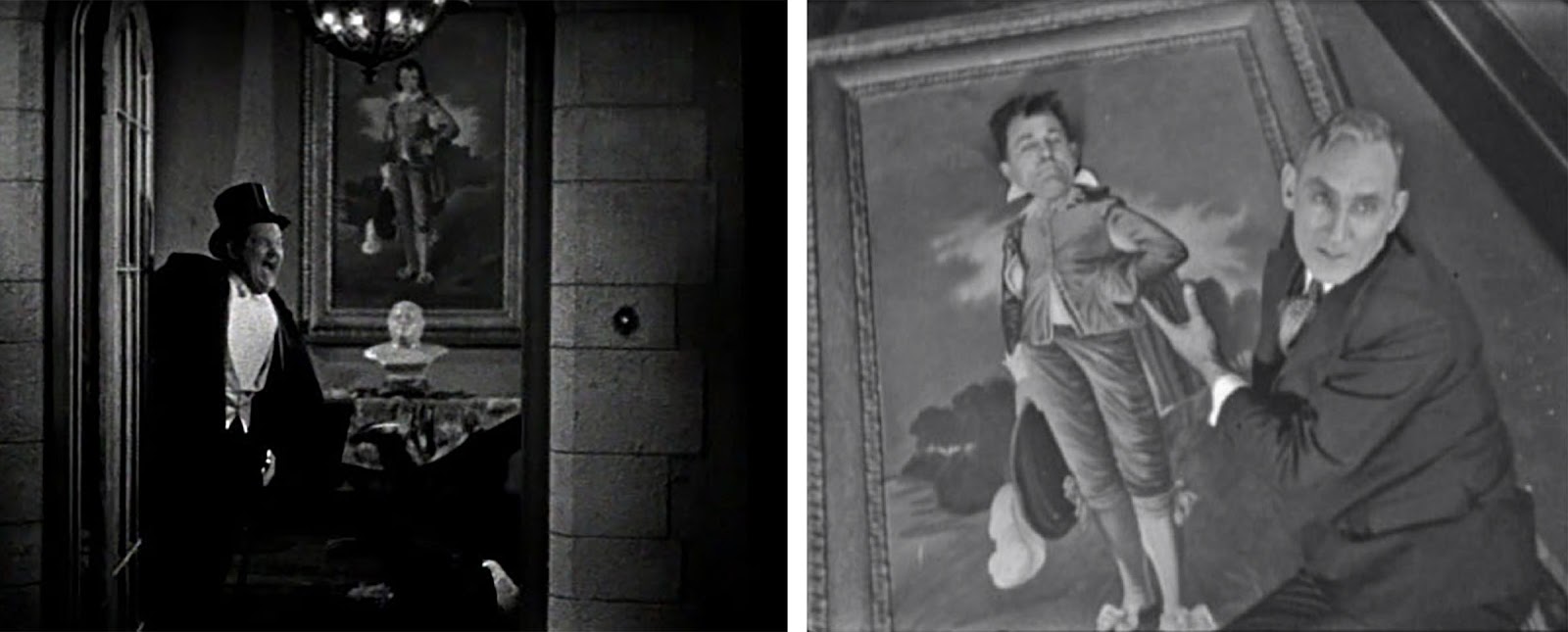 Oliver Hardy in Early to Bed, 1928, and Harry Bernard and Dell Henderson in Wrong Again, 1929