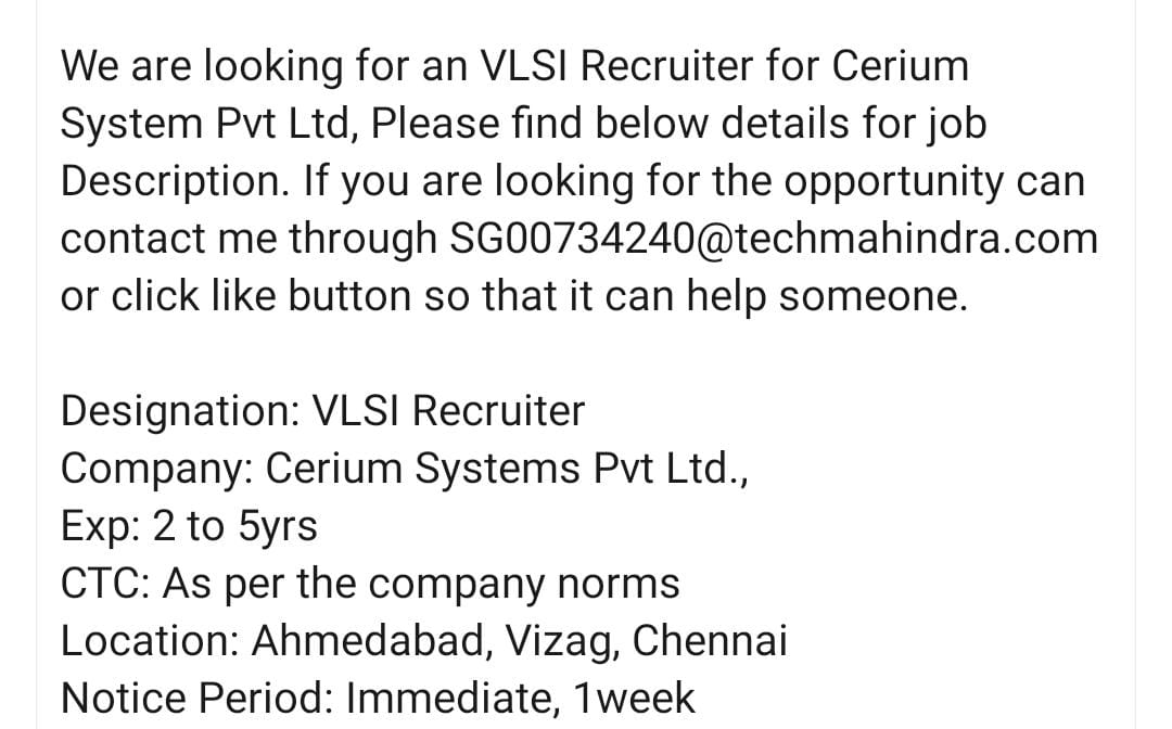 Cerium system jobs for VLSI recuiter apply now