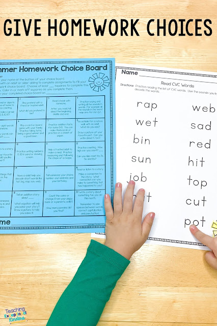 kindergarten homework kindergarten-homework-choice-board