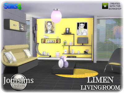 Limen Living room Limen Гостиная часть 2 для The Sims 4 диван, часть 2 диван. подушки деко для дивана. Misc Deco Furnitur. настенная роспись х 2. полка деко 1. полка деко2. настенная скульптура. живой стул. кофейный столик. DVD-плеер деко. тот же современный стиль. Автор: jomsims