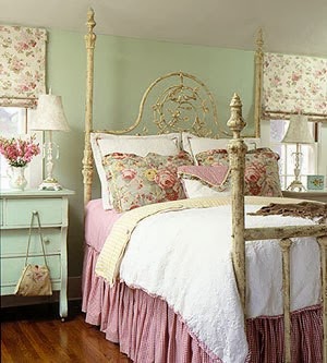 Rosa y verde para un dormitorio romántico