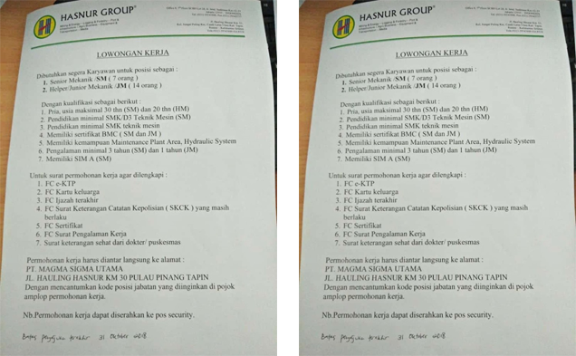 Update! Informasi Lowongan Kerja untuk Wilayah Kabupaten Tapin dari PT.Hasnur Group Update! Informasi Lowongan Kerja untuk Wilayah Kabupaten Tapin dari PT.Hasnur Group