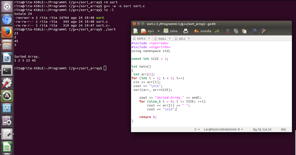 C++ in Linux Os, g++ GNU. An example of sort array integer in C++.