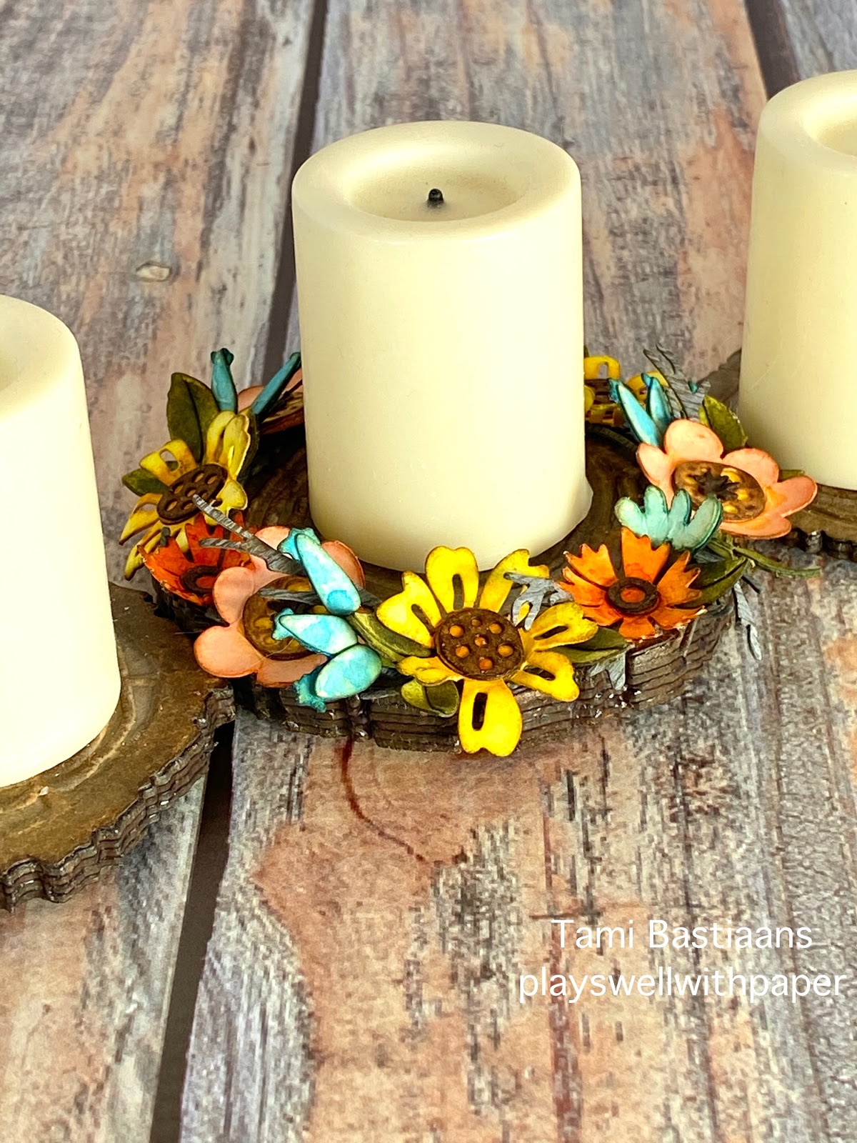 Plays Well With Paper Summer Funky Wreath Candle Holder Centerpiece