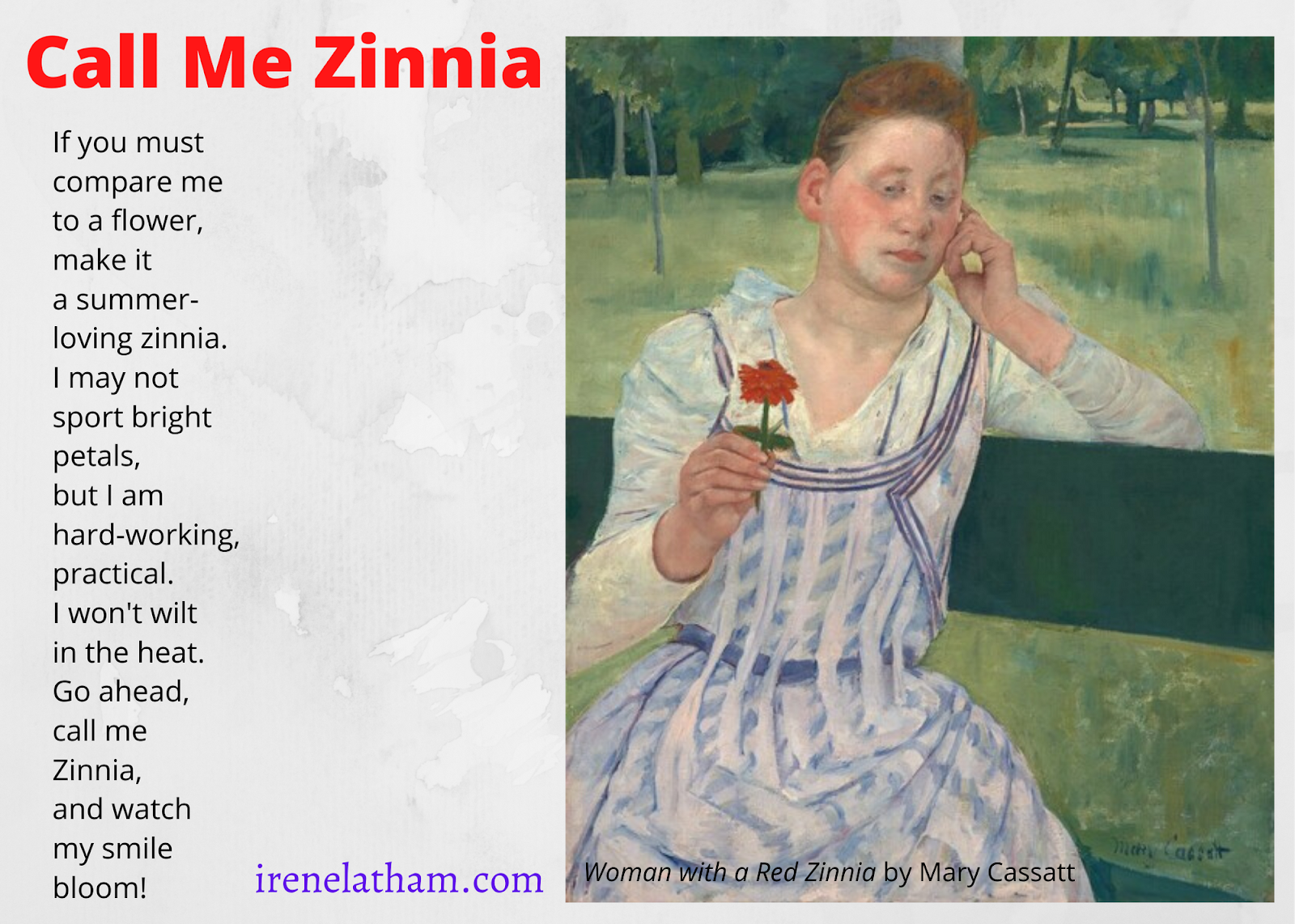 Live Your Poem... Call Me Zinnia (red) poem