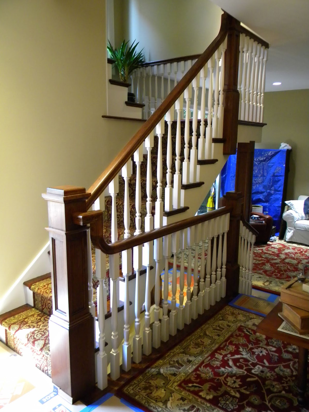 Wood Stairs and Rails and Iron Balusters