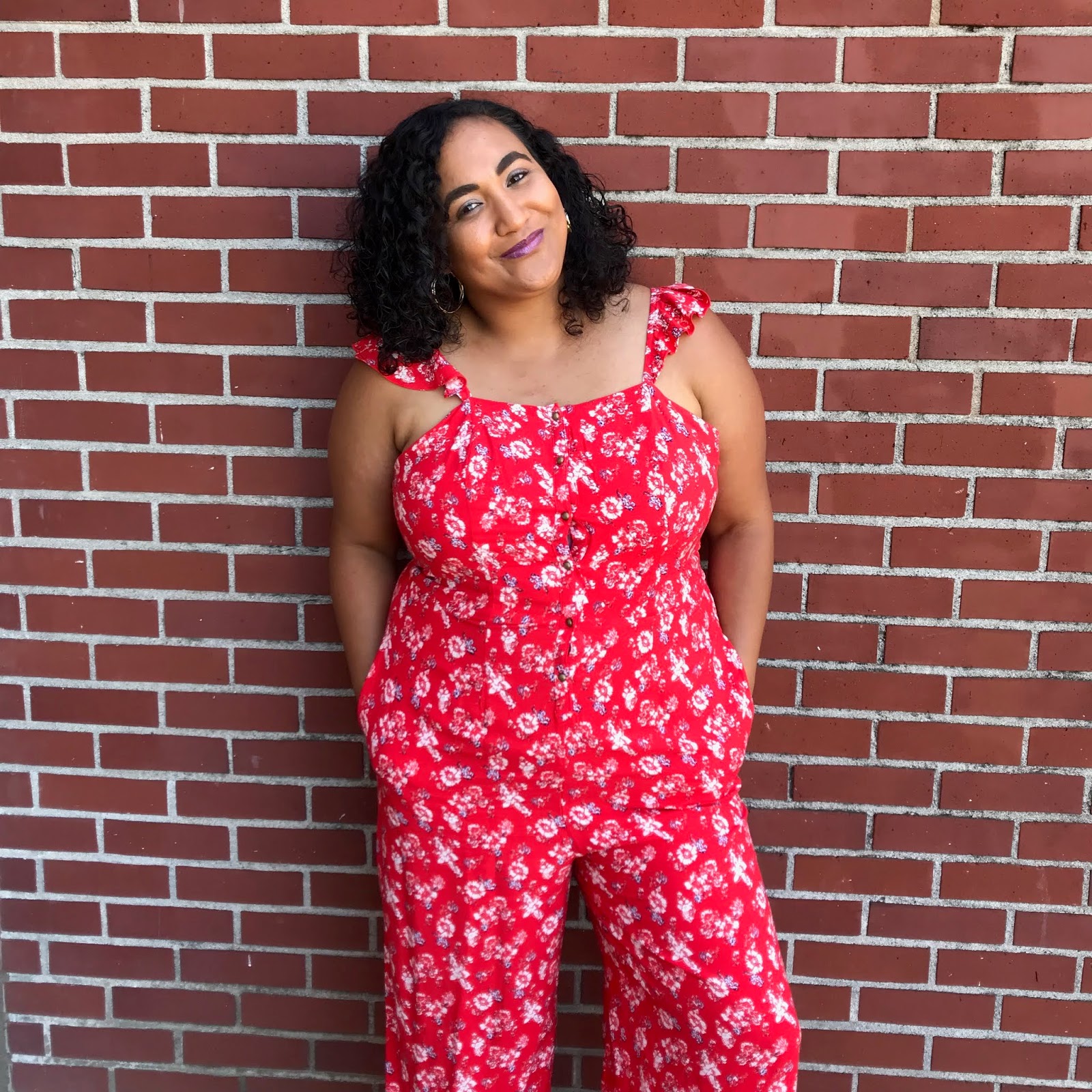 target red floral jumpsuit