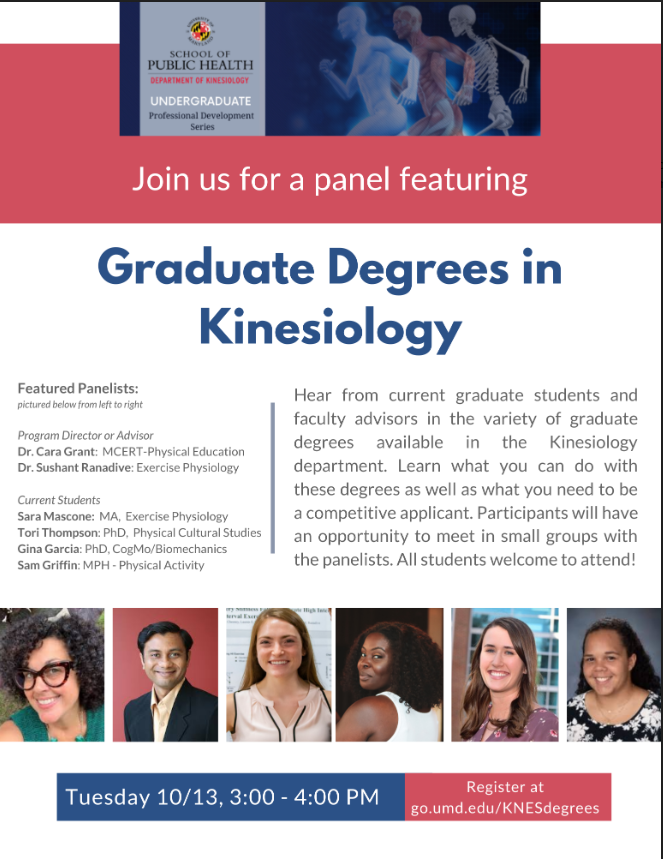 UMD PSYC ENews Graduate Degrees in Kinesiology Panel! Tuesday 10/13!
