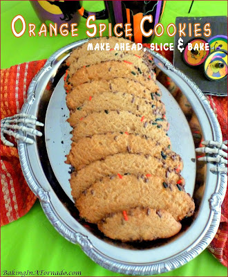 Orange Spice Cookies (make ahead, slice and bake) are perfect for any occasion, just change the color of the sprinkles along the edges. | Recipe developed by www.BakingInATornado.com | #recipe #cookies