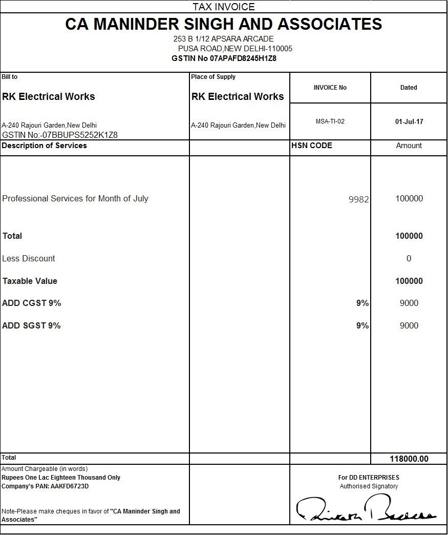Invoice Format With Service Tax Invoice Template