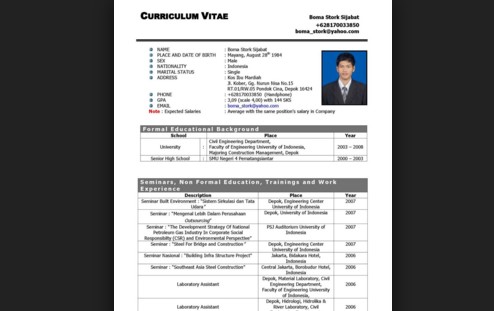 Contoh CV Dalam Bahasa Inggris Yang Baik Terbaru 2016 