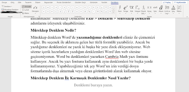 WORD’DE KARMAŞIK FORMÜLLER NASIL YAZILIR?