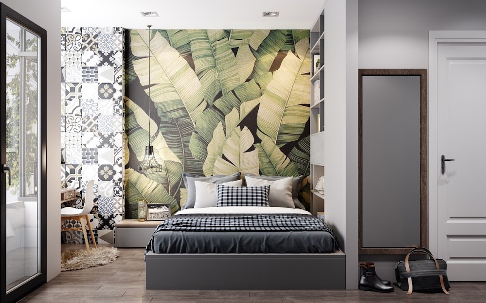 leaf-tropical-bedroom-wallpaper-accent-wall