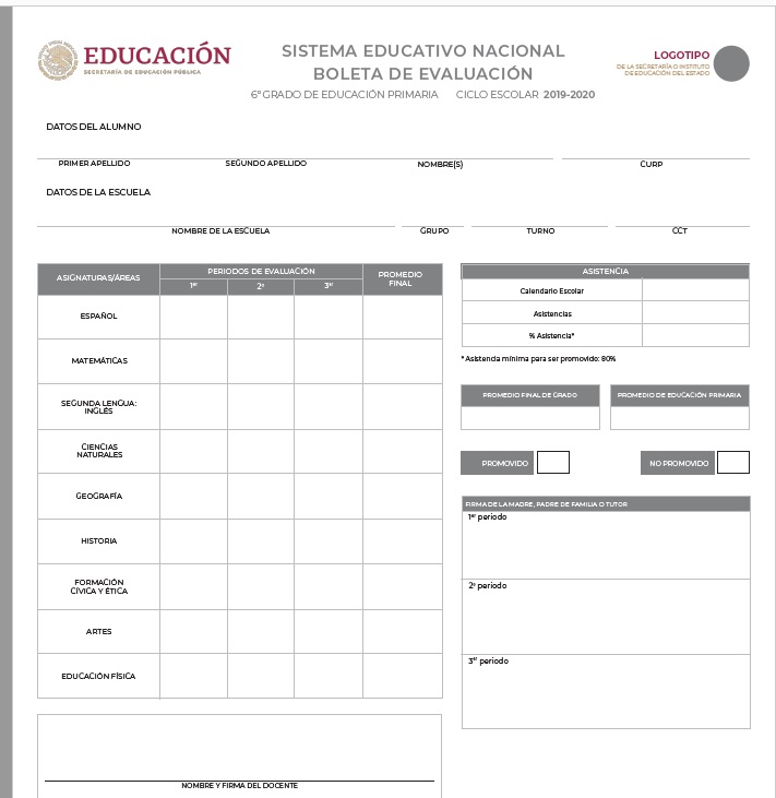 Supervision Escolar 068 Boleta De Evaluación 2019 2020 Educación Primaria