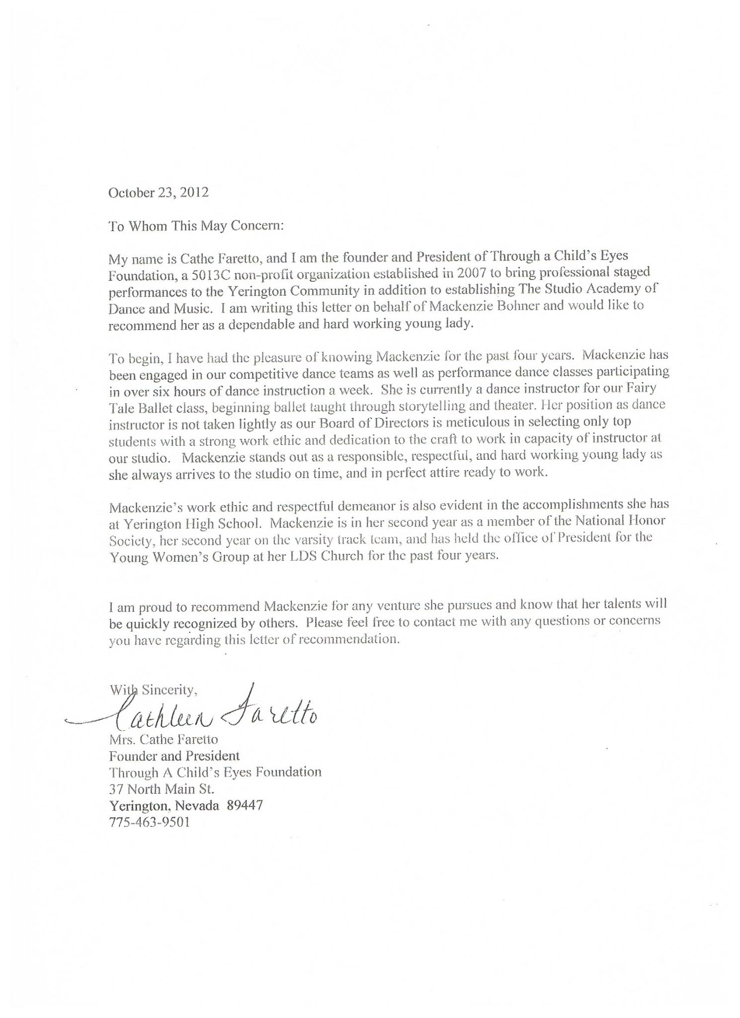 Letter Of Recommendation For National Honor Society - Formal Letter