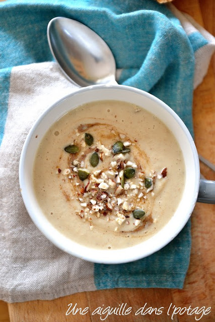 Velouté de panais à l'orange et à la purée de noisette