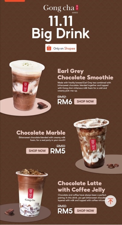 Choc out Gong Cha’s 11.11 Big Drinks