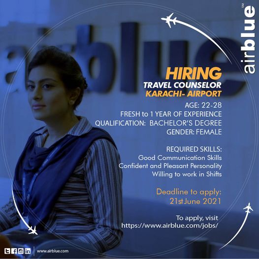 Air Blue Jobs June 2021 for Travel Counselor Clebbio Government jobs