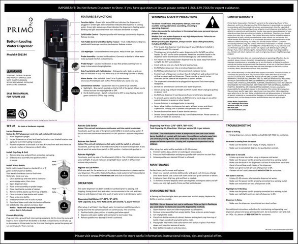 Primo Bottom Loading Water Dispenser Manual