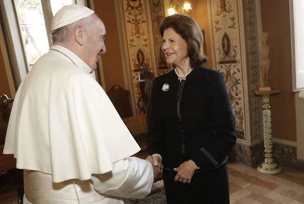 Pope Francis and Queen Silvia of Sweden attend the conference organized by the Pontifical Academy of Social Sciences at the Vatican