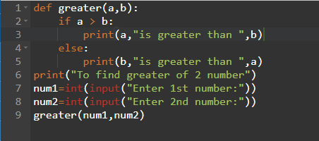 Geek4Tutorial.com: Python program to find the greater of 2 numbers