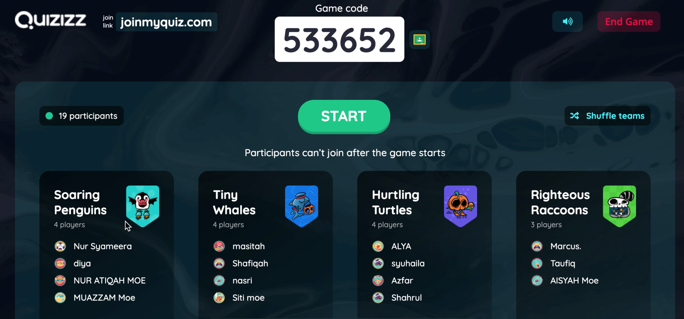 Quizizz Live Pengalaman Menggunakan Fungsi Teams