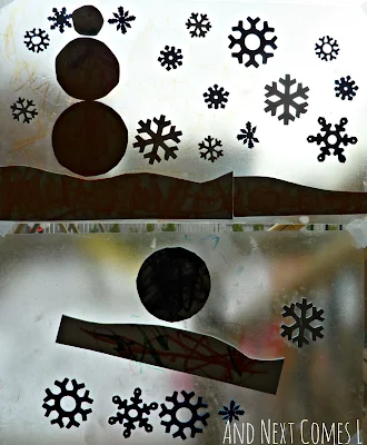 Sticky Winter Collages - an easy winter craft for toddlers from And Next Comes L