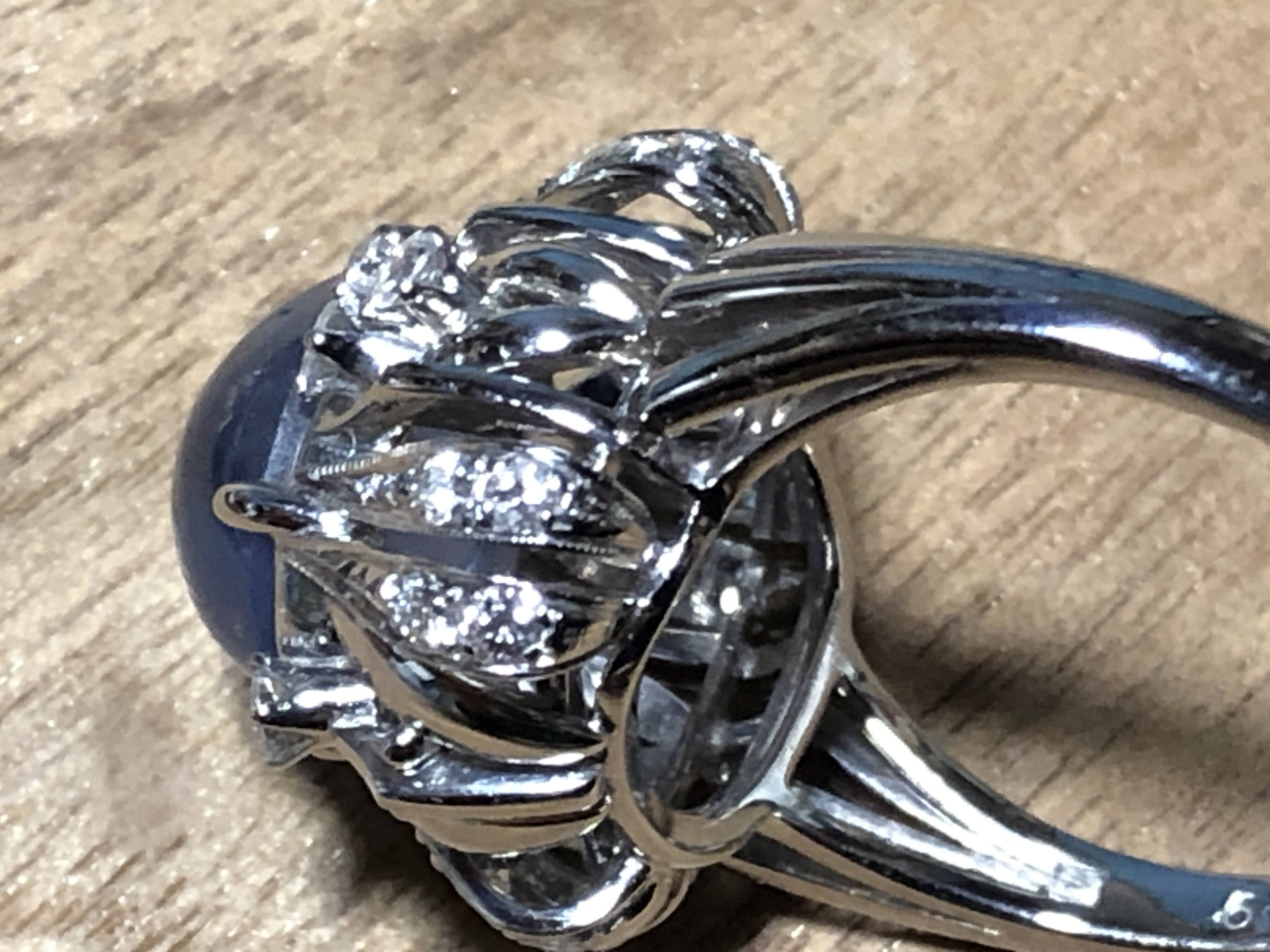 P.M 陽刻 スターサファイア ダイヤモンド リング 年代物 日本製