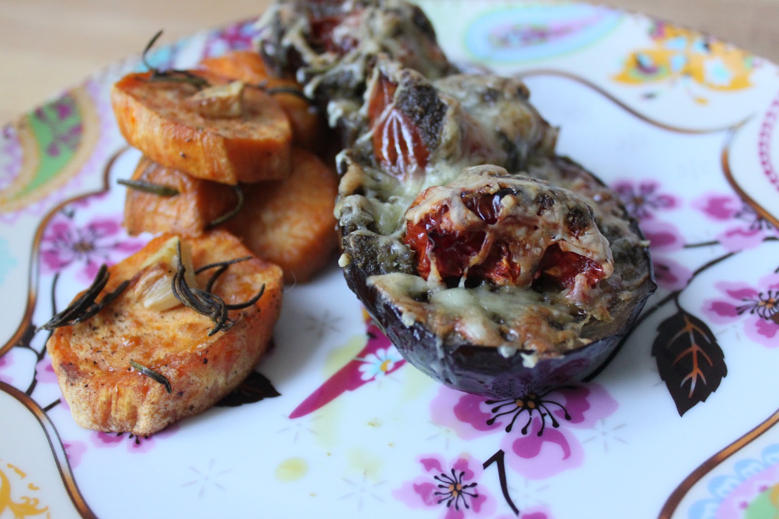 A passion.... Pesto aubergine met zoete aardappels uit de oven