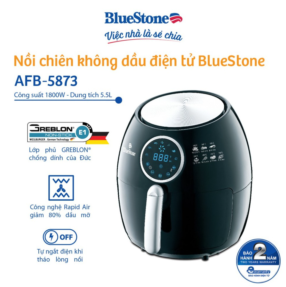 Nồi chiên không dầu điện tử 5.5 Lít BlueStone AFB-5873